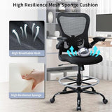 Drafting Chair, Ergonomic Tall Office Chair for Standing Desk, Counter Height Desk Chair with Adjustable Padded Armrests and Footrest Ring Standing Desk Chair Adjustable Height with Lumbar Support TOPBSHODC