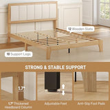 HOMCOM Full Size Bed Frame with Upholstered Headboard, Platform Bed Frame with Wooden Slats, No Box Spring Needed, Easy Assembly, Natural HOMCOM