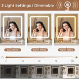 HAUOMS Vanity Desk with Mirror Lights, Storage Bench & Power Outlet, Corner Vanities with Rotating Cabinet & Drawers, 42.5" L Shaped Vanity Set, 3 Light Settings, for Women Girls, Modern White HAUOMS