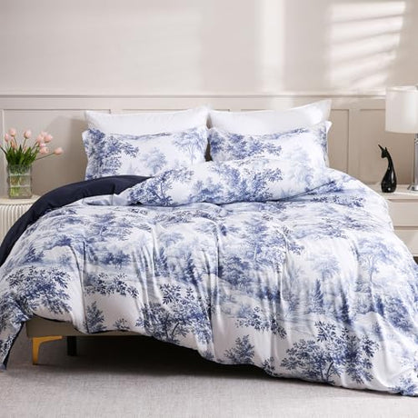 LONAVA King Botaincal 3 Pcs Duvet Cover Set, Breathable Soft Microfiber Navy Lining Comforter Cover with Zipper Closure, and 2 Anti-Pilling, Fade Resistant Pillowcases, Blue Forest LONAVA