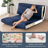 MAXYOYO Folding Sofa Bed, Extra Thick and Long Floor Sofa Convertible Sleeper Chair with Washable Cover, Floor Couch Lounge Bean Bag Bed for Living Room, Navy, 30x95 Inch MAXYOYO