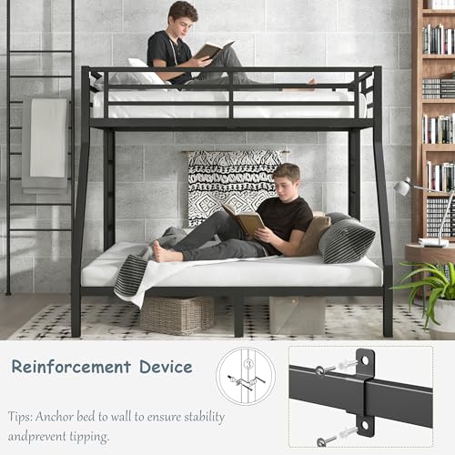 Bellemave Metal Twin Over Full Bunk Bed for Adults/Kids,Heavy Duty Adults Bunk Beds with Guardrail & Ladders,Twin Over Full Size Bunk Beds for Teens,White Bellemave