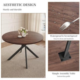 HIPIHOM 45.3 Inch Round Dining Table Set for 4, Mid Century Modern MDF Coffee Set for Dining Room Kitchen Apartment (Dark Walnut Table + 4 U-Shaped Black Chairs) HIPIHOM