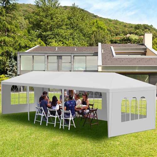 10' x 30' White Gazebo Canopy Tent with 5 Removable Sidewalls, Outdoor Patio Gazebo Tent with Transparent Windows, Ideal for Parties, Weddings, Birthdays, Events, Gatherings, Backyard Usnipoya