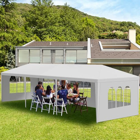 10' x 30' White Gazebo Canopy Tent with 5 Removable Sidewalls, Outdoor Patio Gazebo Tent with Transparent Windows, Ideal for Parties, Weddings, Birthdays, Events, Gatherings, Backyard Usnipoya