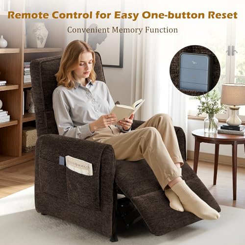 Korser Power Recliner Chair, Small Recliners for Small Spaces, Electric Recliner Chairs for Adults with Remote, Pillow and Side Pockets, Reclining Chair with Memory Function, Living Room, Chenille