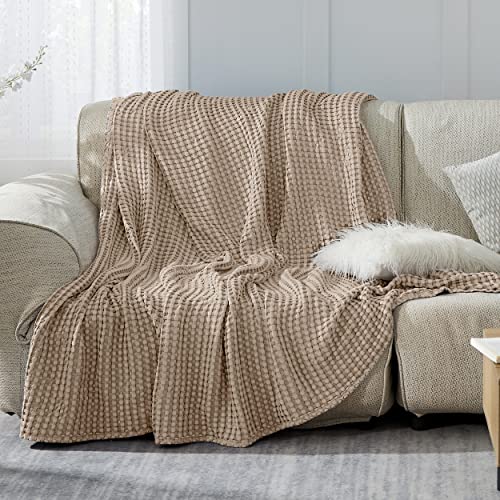 Bedsure Bundle of Cotton Waffle Blanket Taupe and Dark Grey Queen Bedsure