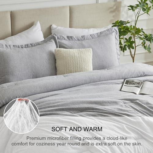 CozyLux King Size Comforter Set - 3 Pieces Light Grey Soft Luxury Cationic Dyeing Bedding Comforter for All Season, Light Gray Breathable Lightweight Fluffy Bed Set with 1 Comforter and 2 Pillow Shams CozyLux