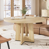 Garvee 47" Round Dining Table for 4-6 People - Circle Kitchen Dinner Table with Sturdy Pedestal Base, Space Saving Dinning Room Furniture for Living Room, Kitchen, Apartment, Natural Garvee