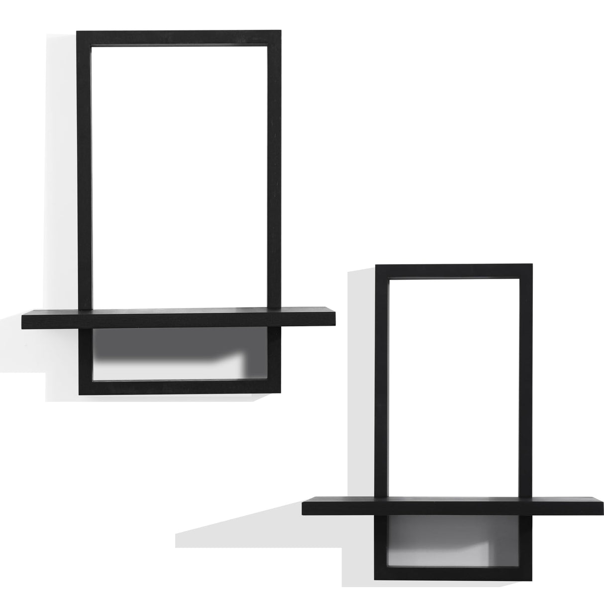 PHOENANCEE Square Floating Shelves Black,Framed Hanging Shelf for Wall Set of 2,Decorative Modern Chic Plants Decor for Living Room Bedroom Bathroom Home Office,Soild Wood,L+S PHOENANCEE