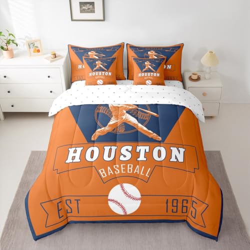 Feelyou Baseball Full Comforter Set with Sheets for Kids Boys Girls Houston 7 Pieces Bedding Set Baseball City Bed in a Bag Sports Game Room Decor Soft Lightweight Microfiber Feelyou
