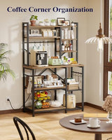 Kitsure Baker's Rack with Power Outlet - Storage Rack with Kitchen Shelves and 12 Hooks, Versatile Coffee Bar and Microwave Stand for Appliances, Pantry, Home Organization,Brown, 38.0" x 15.5" x 67.0"
