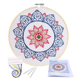 KISSBUTY Full Range of Embroidery Starter Kit with Pattern, Cross Stitch Kit Including Embroidery Fabricwith Floral Pattern, Bamboo Embroidery Hoop, Color Threads and Tools Kit (Blue Mandala)