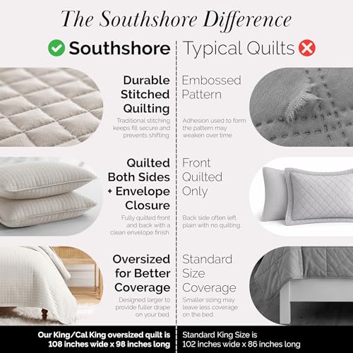 Southshore Fine Living, Inc. King Quilt Bedding Set, Quilted Comforter, Coverlet Bed Spread for California Kings, Luxury Bedding King Quilt Set, Lightweight Quilted Bedspread w/Shams, Natural Beige Southshore Fine Living, Inc.