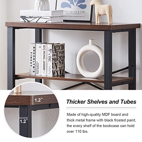 HOMBAZAAR 3-Tier Vintage Industrial Bookshelf - Rustic Wood and Metal Free Standing Storage Bookcase in Brown HOMBAZAAR