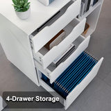 PAG-Mass 4 Drawers Lateral File Cabinets, Wood Filing Cabinet, Printer Stand with Open Storage Shelves for Home Office, 6 Compartments, White PAG-Mass