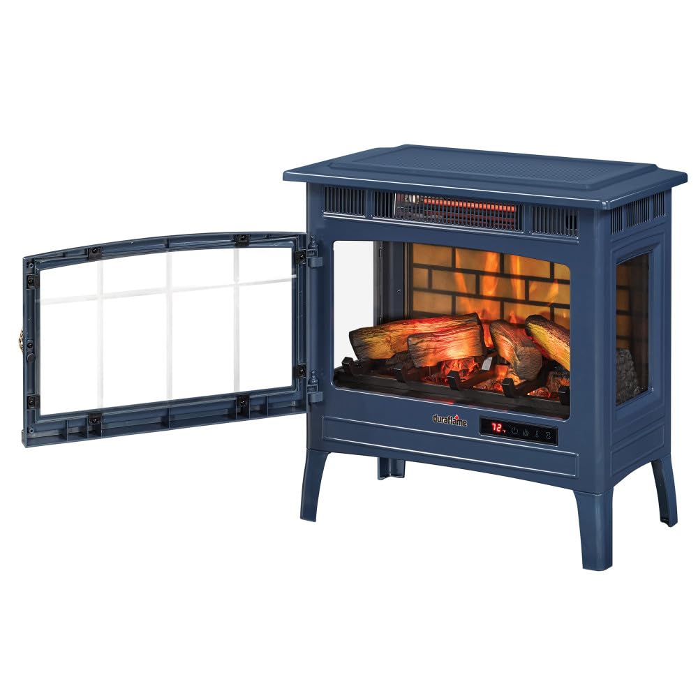 duraflame Freestanding Electric Fireplace Stove Heater with 3D Flame Effect for 1,000 Sq. Ft. Room, Navy Duraflame