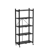 DEANIC 5 Tier Foldable Storage Shelves with Wheels, Large Capacity Shelving Unit, Freestanding Metal Wire Shelf Rack, No Assembly Organizer Rack for Garage Kitchen, Basement, Pantry(Black) DEANIC