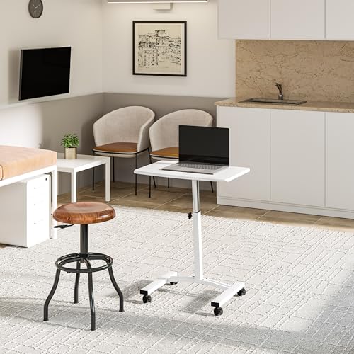 Seville Classics Airlift Mobile Height Adjustable Laptop Stand Computer Workstation for Sitting Classroom Home Office Medical Table w/Wheels, Flat Desk 24", White Seville Classics