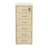 Philipreba 11x16x27in Metal File Storage Cabinet with 6 Drawers, Vertical Home Office File Folders Storage Cabinet with Wheels, Lockable Lateral File Box for Letter A4 File Size (Light Yellow) Philipreba