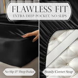 DECOLURE Satin Bed Sheets - 4 Piece Luxury Silky King Size Bedding Set - Softer Than Silk, Wrinkle-Free with 15” Deep Pocket Fitted Sheet, Perfect for Hair & Skin, Gifts for Women (Black) DECOLURE