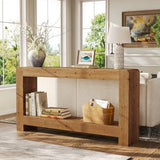 TRIBEWOOD Solid Wood Console Table with Storage, 63-Inch Farmhouse Entryway Table, 2-Tier Narrow Sofa Console Behind Couch, for Living Room, Hallway, Foyer, Rustic Brown TRIBEWOOD
