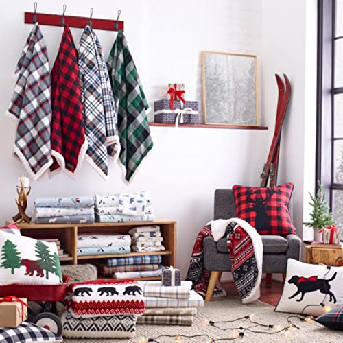 Eddie Bauer - Twin Size Blanket, Ultra-Soft Plush Bed Blanket with Faux Shearling Reverse, Oversized Bedding for Couch or Bed (Mountain Village Red) Eddie Bauer