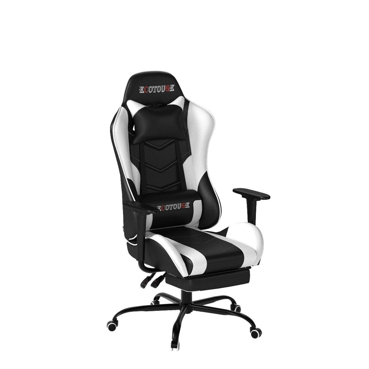 ECOTOUGE PC Massage Gaming Chair with Footrest Ergonomic Office Desk Chair Racing PU Leather Recliner Swivel Rocker with Headrest and Lumbar Pillow,White ECOTOUGE