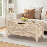 VECELO 43.3" Storage Bench, Entryway Shoe Ottoman, Farmhouse Style Bench with Handwoven Cushion and Metal Safety Hinges for Bedroom, Living Room, Entryway, Wood VECELO