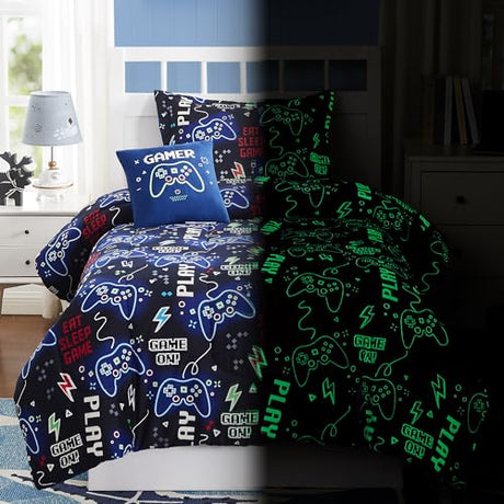 Kaleido Space Kids Comforter Set Twin Size for Boys, Glow in The Dark Gamer Bedding Set 1 Comforter, 1 Decor Pillow, 1 Pillow Sham, Twin XL Comforter Set Kaleido Space