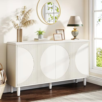 LITTLE TREE 59-Inch White Buffet Cabinet Sideboard with Storage, Modern Sideboard Buffet Table with Doors for Living Room, Dining Room - WoodArtSupply