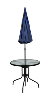 Flash Furniture Nantucket 6-Piece Patio Dining Set with Glass Table, 4 Folding Chairs, and Umbrella, Outdoor Patio Table, Chairs, Umbrella Set, Navy Flash Furniture