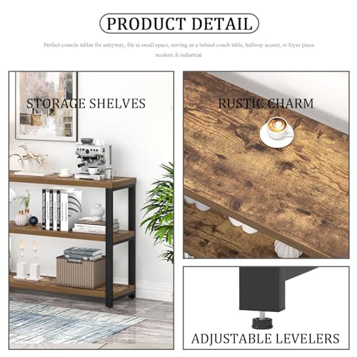 EXCEFUR Industrial Metal & Wood Console Tables for Living Room, Entryway Table with 3 Tier Storage Shelves, Sofa Hallway Table Behind Couch, Rustic Brown, 47 Inch EXCEFUR