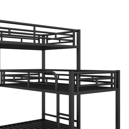 TURRIDU Heavy-Duty Triple Bunk Bed, Metal L-Shaped Bunk Bed for 3 Kids Adults with Built-in Ladder and Full-Length Guardrails, No Box Spring Needed & Space Saving Metal Triple Bunk Bed