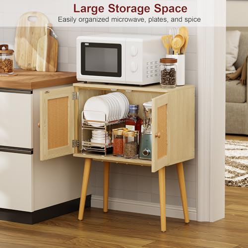 Sideboard Buffet Kitchen Storage Cabinet , Small Coffee Bar Cabinet with Rattan Doors and Tall Solid Wood Legs, Boho Accent Media Console Credenza Cabinet for Entryway,Living Room,Kitchen, Small Space Cidaziya