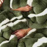 Wonderful 3 Pieces Fluffy Faux Rabbit Fur Comforter Set King Size, Dark Green Plush Fuzzy Bedding Set, Animal Stripes Design Warm Soft Comforter Bedding Set for All Season,104"x94" Wonderful