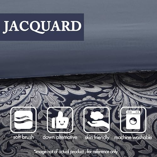 Madison Park Aubrey Cozy Comforter Set, Faux Silk Jacquard Paisley Design - All Season Down Alternative Bedding with Cotton Bed Sheets, Bed Skirt & Toss Pillows, King Navy 12 Piece Madison Park