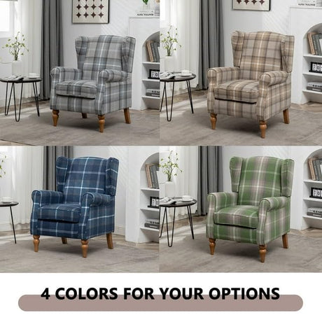 PATIOPTION Modern Accent Chair with Retro Wood Legs, Comfy Upholstered Armchair,Tantan Check Design Single Sofa Chair for Living Room Bedroom Office - Natural PATIOPTION