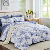 WONGS BEDDING Blue Comforter Set King, 7 Pieces Bed in a Bag Farmhouse Comforter with Sheets, French Toile Bedding Set, Soft Lightweight Microfiber Botanical Print Complete Bed Set for All Season WONGS BEDDING