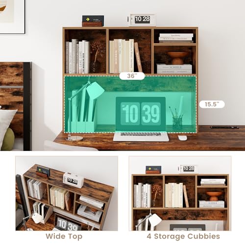 Tangkula Desktop Bookshelf, Countertop Storage Hutch with 4 Shelves for Computer Desk, Desk 2-Tier Display Rack, Multipurpose Wood Desktop Hutch Storage Organizer for Dorm Office Home Tangkula