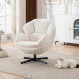 DRKAT Swivel Accent Chair, Modern Recliner Lounge Chair with Metal Base Frame, Comfy Tufted Armchair for Living Room, Bedroom, Home Office, Beige