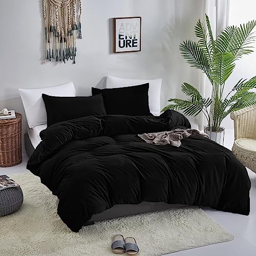 Luxlovery Black Velvet Comforter Set Cal King Men Plush Fluffy Black Bedding Set California King Minimalist Bedding Set Solid Modern Blanket Quilts Winter Warm Flannel Comforter Set Luxlovery