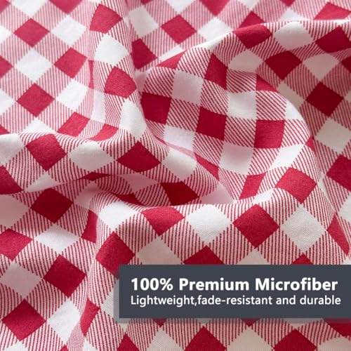 NSNLGSGC Red Gingham Ruffle King Sheet Set, Red Soft Pre-Washed Microfiber Plaid King Bed Sheets, 4-Pieces Farmhouse Sheet Set with Deep Pocket NSNLGSGC