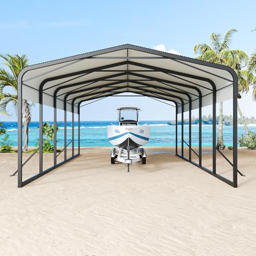 Unovivy 15x25 FT Metal Carport, Large Outdoor Heavy Duty Carport with Galvanized Steel Roof and 4 Support Feet, Spacious Vehicle Shelter for Cars, Boats, RVs, and Outdoor Equipment Unovivy