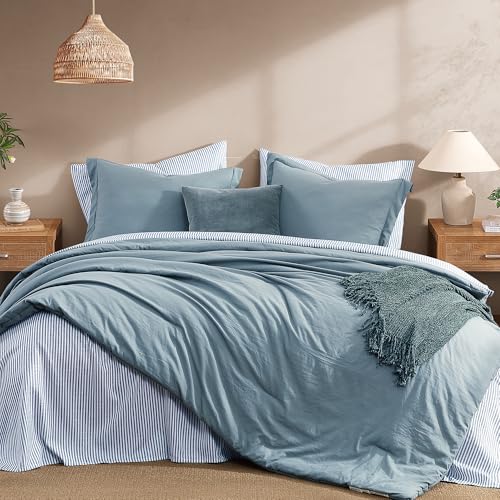 Monbix Full Size Comforter Set - 7 Pieces Dusty Blue Prewashed Bed in a Bag Full Bedding Sets with Comforters, All Seasons Ultra Soft Comforter Bed Set with Sheets,Pillowcases & Shams Monbix