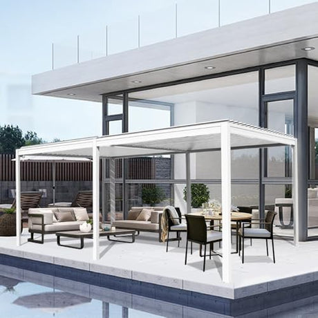 Domi Louvered Pergola 10X20FT, Aluminum Pergola with Adjustable Roof, Aluminum Frame, Efficient Drainage System, Outdoor Pergola for Patio, Deck, Garden, White domi outdoor living