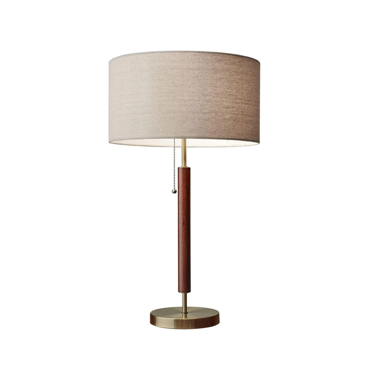 Adesso 3376-15 Hamilton Table Lamp, 26.25 in, 100W Incandescent/26W CFL, Walnut Eucalyptus Wood/Antique Brass, 1 Modern Lamp, Brown Adesso