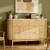 Pamapic Fluted Sideboard Buffet Cabinet, 47" Storage Cabinet with Curved Profile Design & Faux Marble Top, Modern Credenza with 6 Drawers, Wood Buffet Console Table for Living Room, Hallway, Natural Pamapic