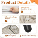 Devoko Patio Furniture Set 3 Pieces Rope Woven Bistro Set Outdoor Conversation Set with 2 Wide Chairs,Cushions and Tempered Glass Table for Balcony Porch Backyard Garden Poolside Devoko