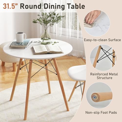 Tangkula Round Dining Table Set for 4, Modern Circle Kitchen Table & 4 Chairs with Ergonomic Seats and Solid Wood Legs, 5-Piece Dining Room Set for Small Spaces, Kitchen, Living Room Tangkula